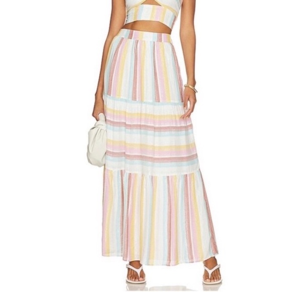 L*Space Bondi Metallic Striped High Rise Elastic Waist Pull-On Maxi Skirt Medium - Picture 1 of 11